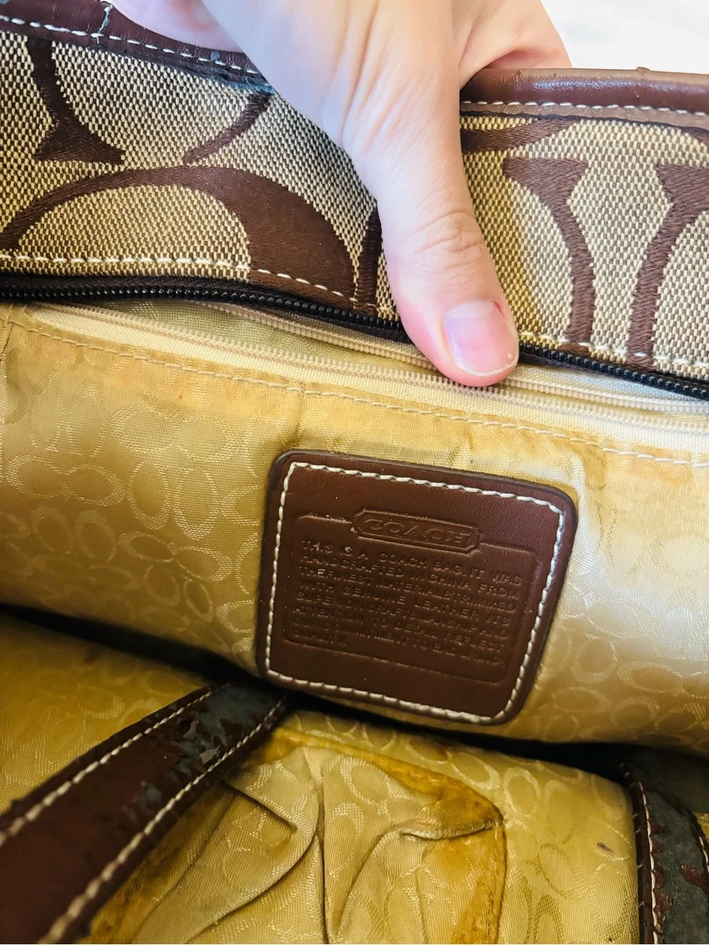Coach Brown Signature Canvas Tote with Leather Trim